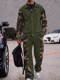 Military Camo Patchwork Jacket and Pants Set