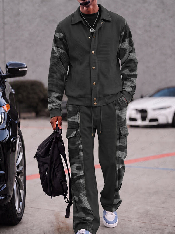 Military Camo Patchwork Jacket and Pants Set