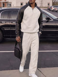 Urban Casual Faux Leather Panel Sweatsuit Set