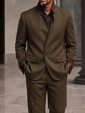 Smart Casual Faux Leather Trim Blazer Set
