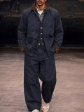 Retro Utility 100% Cotton Cargo Jacket Set