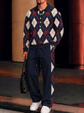Casual Argyle Polo Sweater and Pants Set