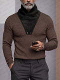 Retro Faux Suede Patchwork Turtleneck Knit Top