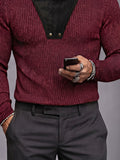Retro Faux Suede Patchwork Turtleneck Knit Top