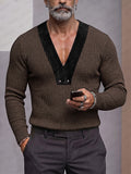 Casual Contrast V-Neck Knit Pullover Top