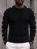 Casual Military Button Accents Crewneck Sweater