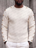 Casual Military Button Accents Crewneck Sweater