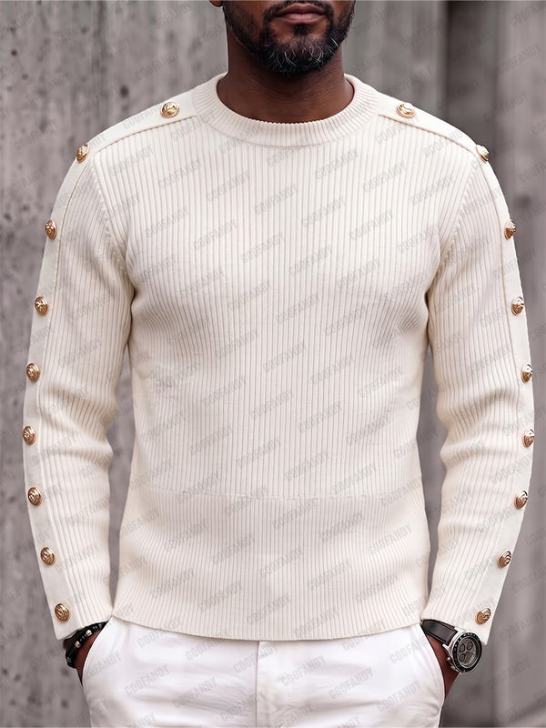 Casual Military Button Accents Crewneck Sweater