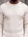 Casual Military Button Accents Crewneck Sweater