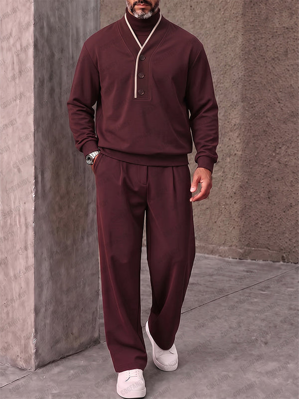 Atheleisure Fake 2-Piece Turtleneck Sweatshirt Pants Set