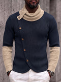 Modern Color Block Ribbed Turtleneck Sweater