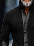 Streetwear Faux Leather Patchwork Knit Cardigan