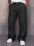 Urban Casual Faux Leather Panel Denim Pants