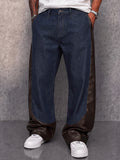 Urban Casual Faux Leather Panel Denim Pants