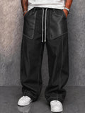 Retro-Inspired Faux Leather Patchwork Casual Pants