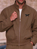 Cotton Zip Bomber Jacket and Straight Leg Pants Set
