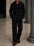 Retro Velvet Drawstring Waist Jacket Pants Set