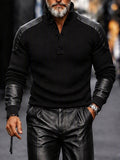 Urban Streetwear Faux Leather Ribbed Knit Top Set