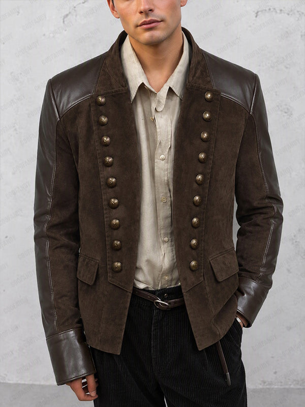 Retro Faux Suede Contrast Leather Jacket