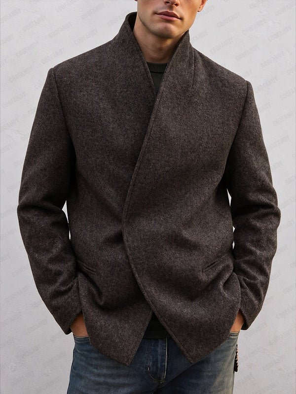 Minimalist Concealed Placket Stand Collar Tweed Blazer