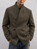 Minimalist Concealed Placket Stand Collar Tweed Blazer