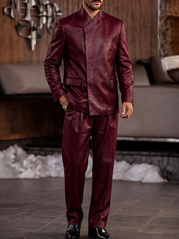 Modern Streetwear Faux Leather Jacket Pants Set