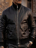 Casual Faux Leather Bomber Jacket Pants Set