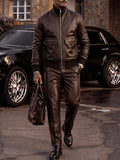 Casual Faux Leather Bomber Jacket Pants Set