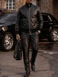 Casual Faux Leather Bomber Jacket Pants Set