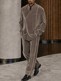 Elegant Shimmer Line Accents Velvet Suit Set