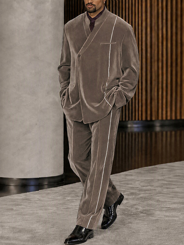 Elegant Shimmer Line Accents Velvet Suit Set