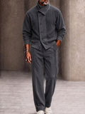 Urban Corduroy Patchwork Turtleneck Jacket Set