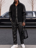 Streetwear Ribbed Knit Faux Leather Matching Set