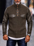 Urban Faux Leather Sleeve Turtleneck Knit Top