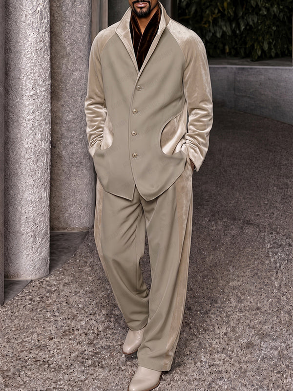 Minimalist Luxury Velvet Panel Blazer and Pants Set