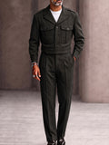 Retro Military Style Jacket and Pants Set