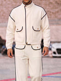 Casual Bold Contrast Piping Jacket Pants Set