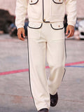 Casual Bold Contrast Piping Jacket Pants Set