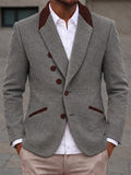 Smart Casual Contrast Lapel Herringbone Blazer