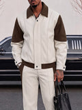 Urban Casual Colorblock Bomber Jacket Pants Set