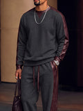Casual Contrast Faux-Leather Sweatshirt Pants Set
