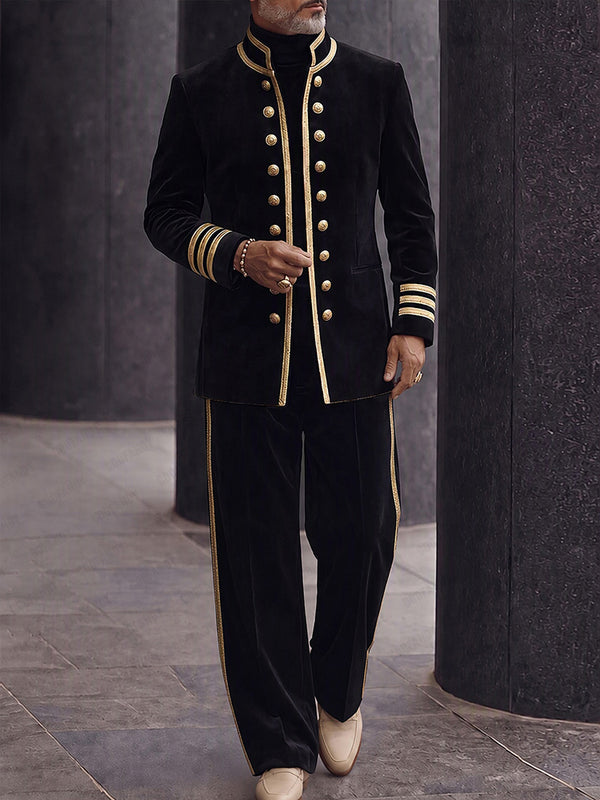 Uniform Inspired Contrast Trim Velvet Matching Set