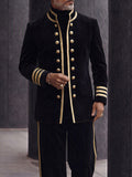 Uniform Inspired Contrast Trim Velvet Matching Set