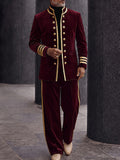 Uniform Inspired Contrast Trim Velvet Matching Set