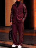 Fashion Faux Leather Patchwork Suede Jacket Pants Set