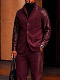 Fashion Faux Leather Patchwork Suede Jacket Pants Set