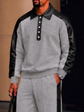 Trendy PU Leather Patchwork Sweatshirt Set