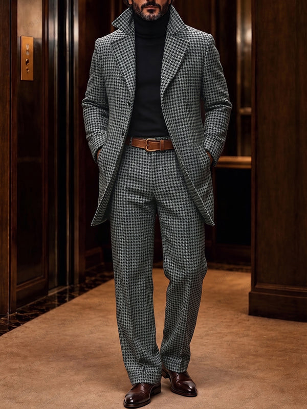 Vintage Inspired Lapel Houndstooth Blazer and Pants Set