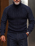 Stylish Knit Panel Denim Look Turtleneck Top Pants Set