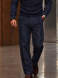 Stylish Knit Panel Denim Look Turtleneck Top Pants Set